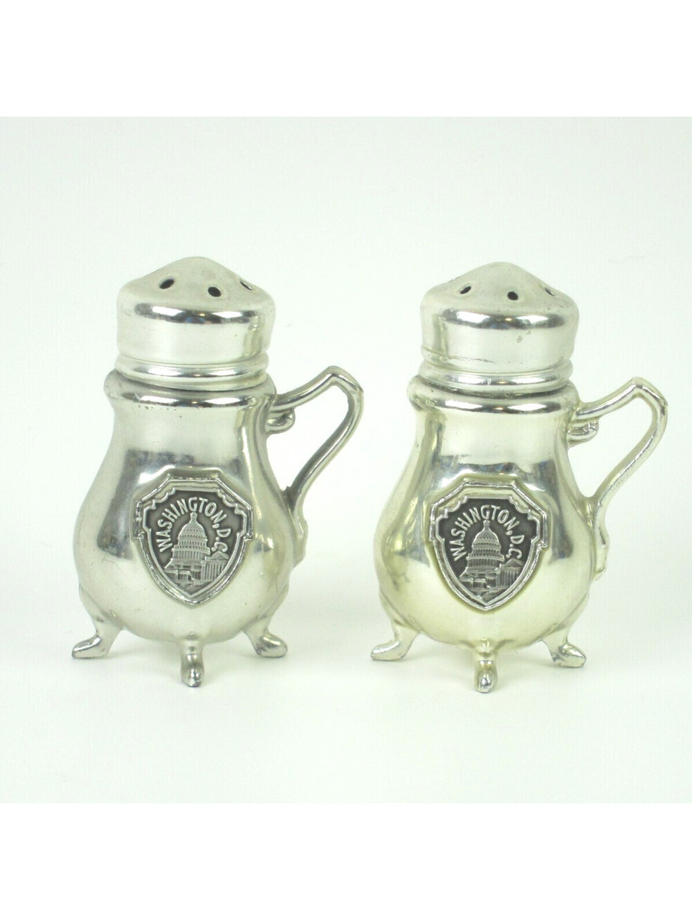 Vintage Washington D.C. Salt & Pepper Shaker Set Silvertone Metal Souvenir 1960s